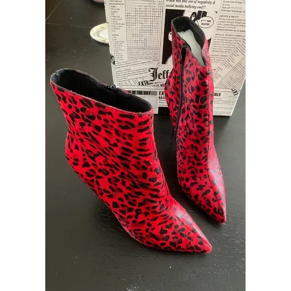 Jeffrey Campbell Temptation Stiletto Bootie's, Red Cheetah  11 Sexy Boots - Picture 10 of 16